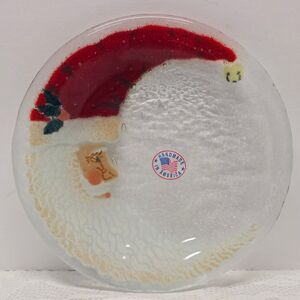 Peggy Karr Crescent Moon Santa Claus Christmas Fused Glass Plate 5.5" Vintage 03